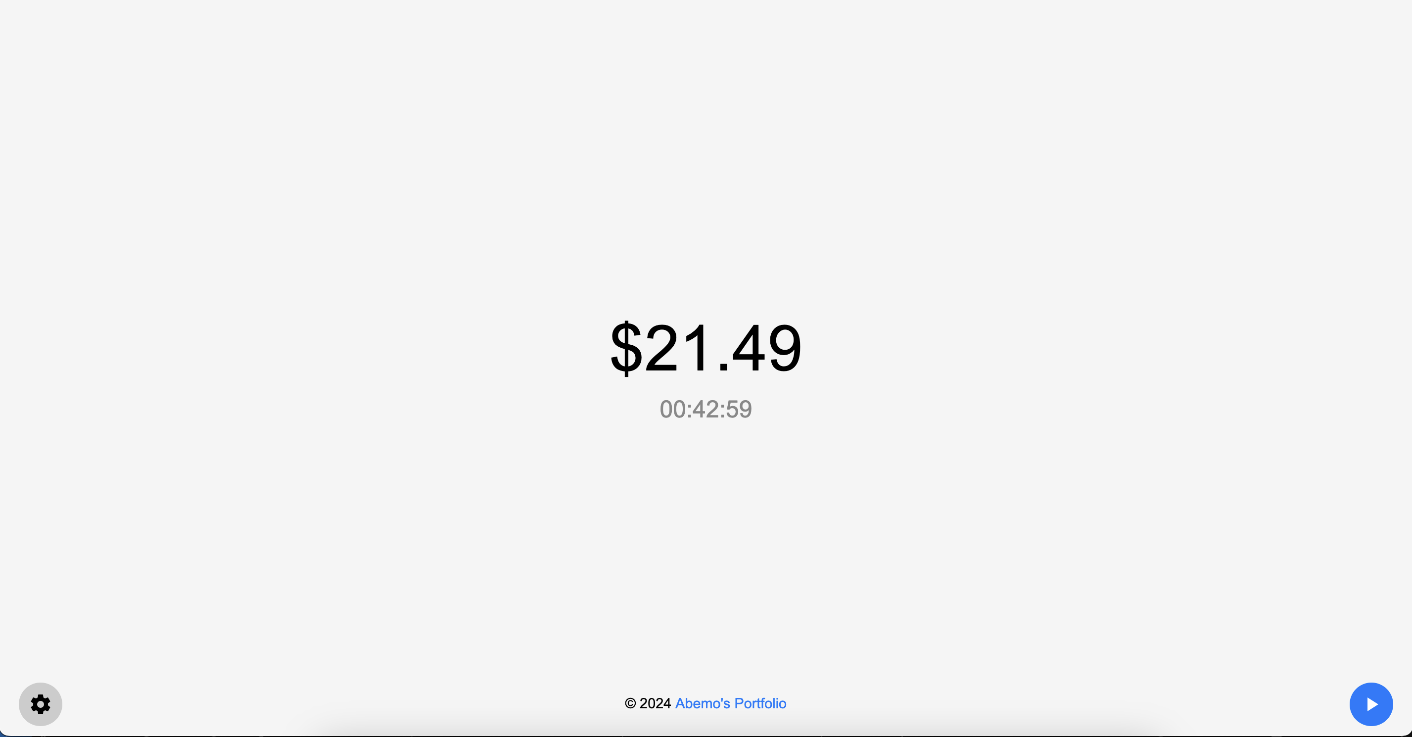 view of stopwatch and corresponding money earned